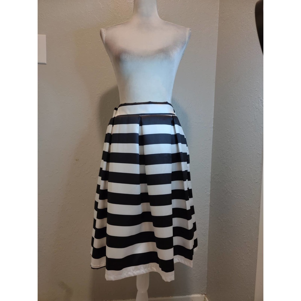 Choies black & white striped full midi skirt